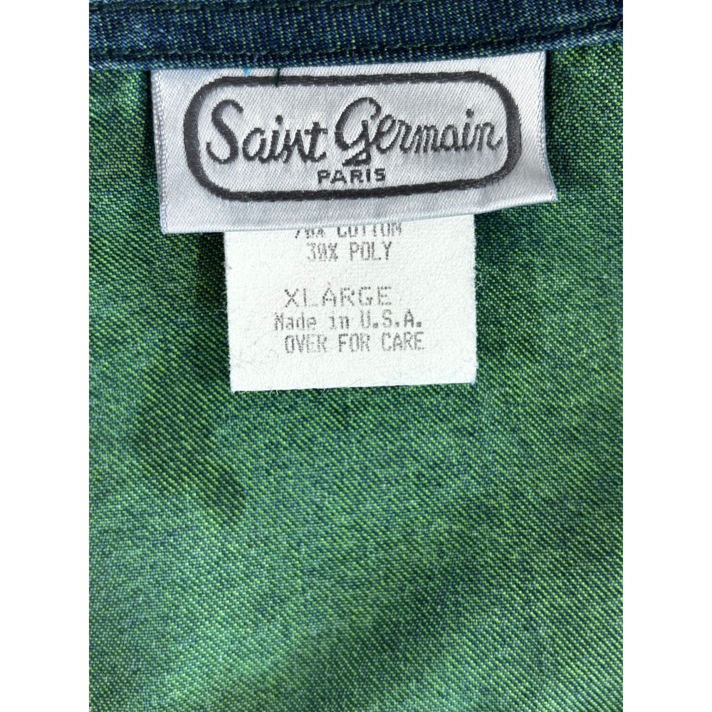 Saint Germain Paris Vintage‎ Denim Vest XL Womens Blue Green Trim USA Made - Picture 6 of 10